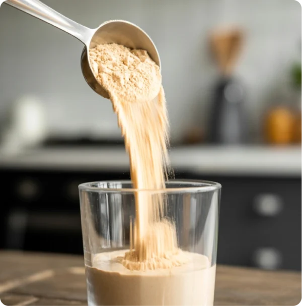 pouring the powder into a drink glass